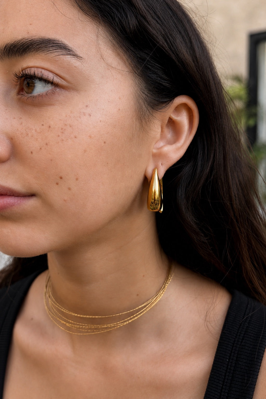 Gold Teardrop Hoop Earrings
