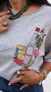 EUFxBYSHALEVET Tunisian Kit Embroidered T-Shirt -Washed Grey