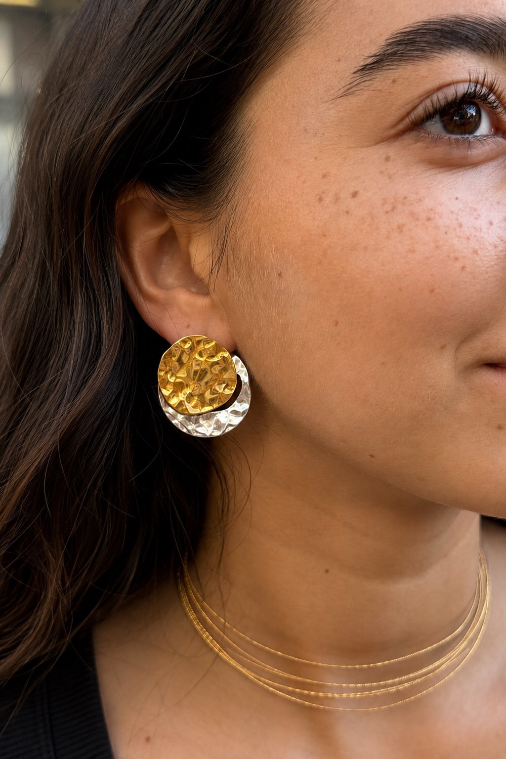 Two-Tone Hammered Disc Earrings