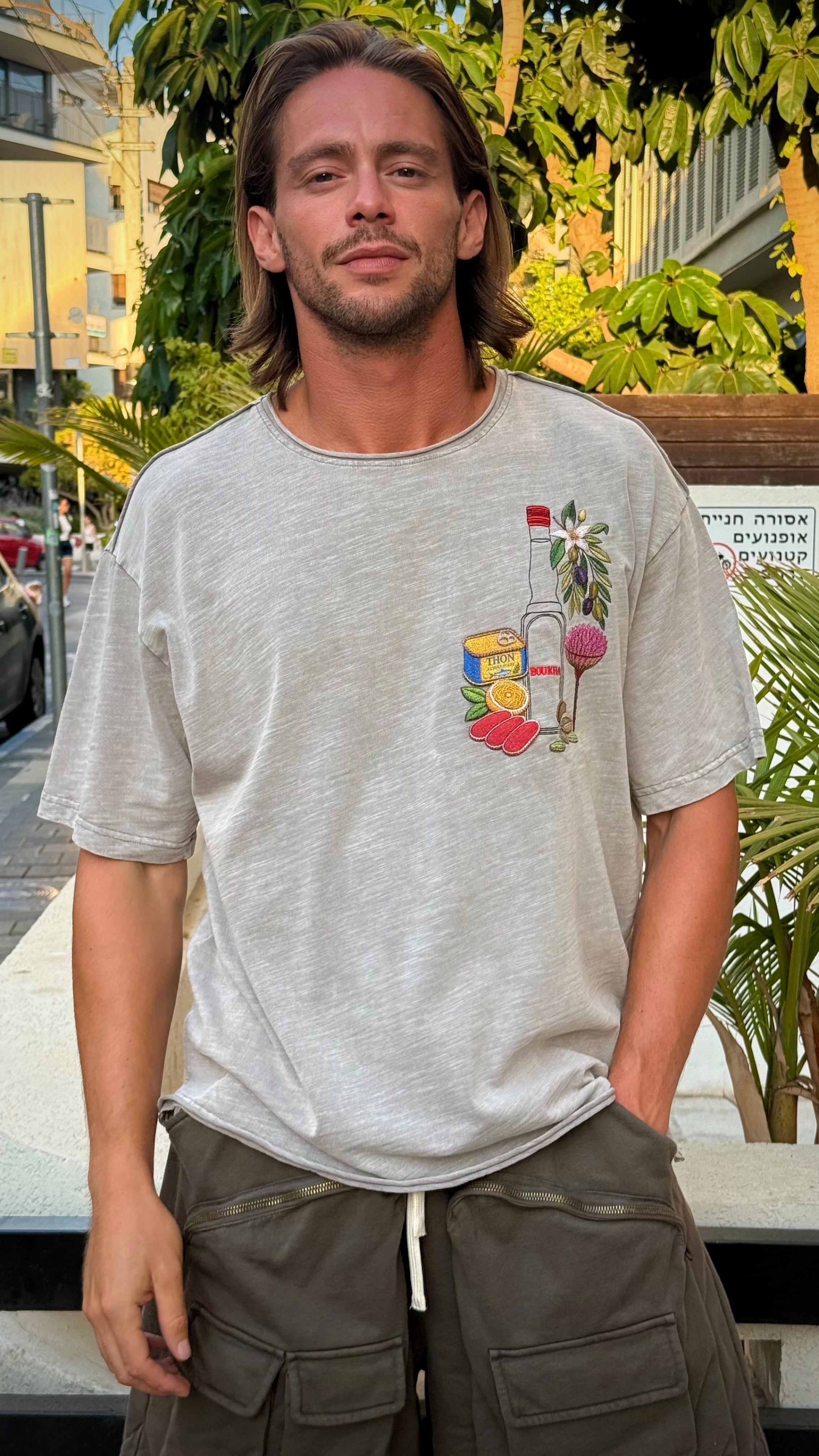 EUFxBYSHALEVET Tunisian Kit Embroidered T-Shirt -Washed Grey