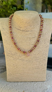 Rose Quartz & Tourmaline Layering Necklace Set