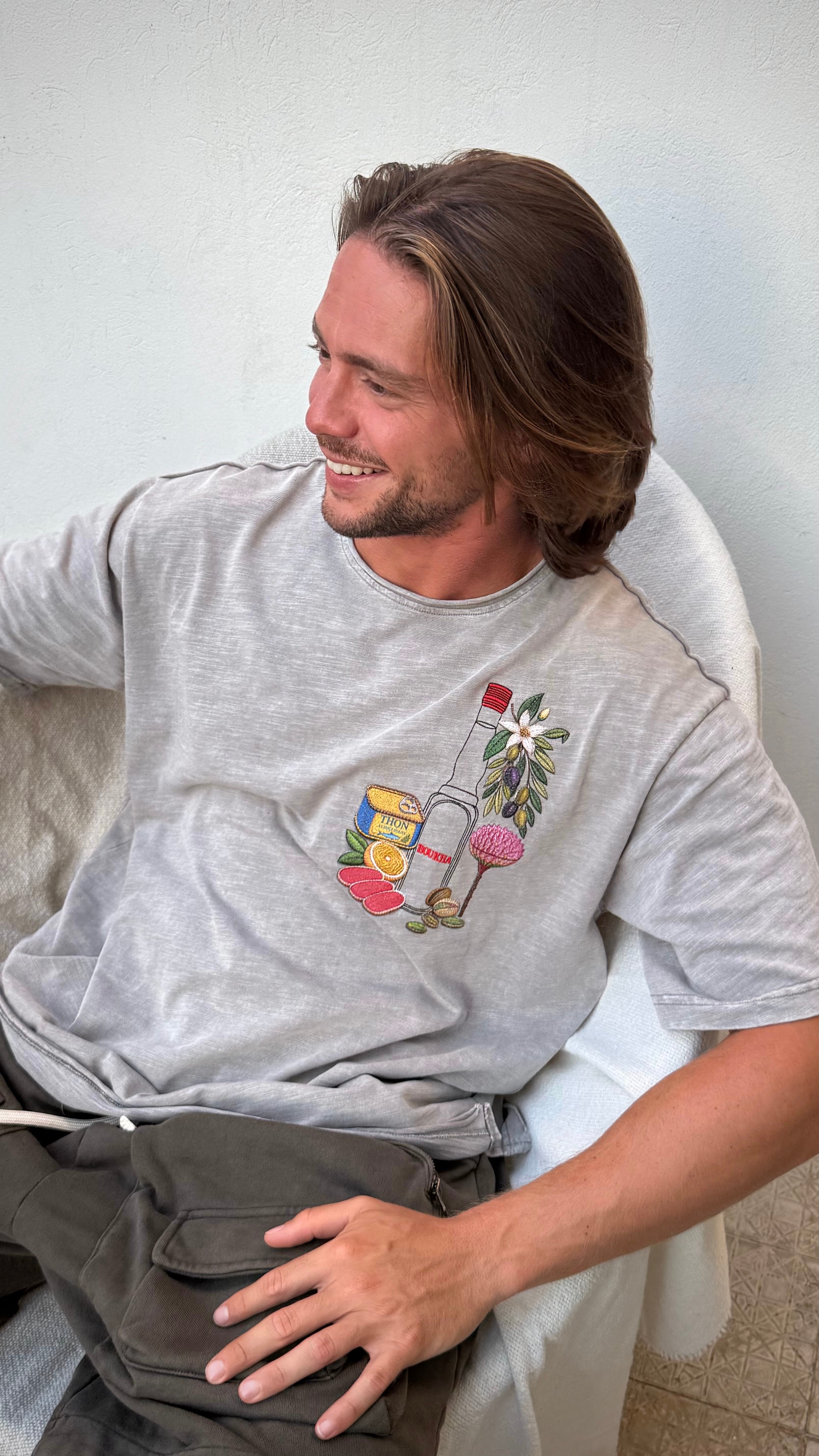 EUFxBYSHALEVET Tunisian Kit Embroidered T-Shirt -Washed Grey