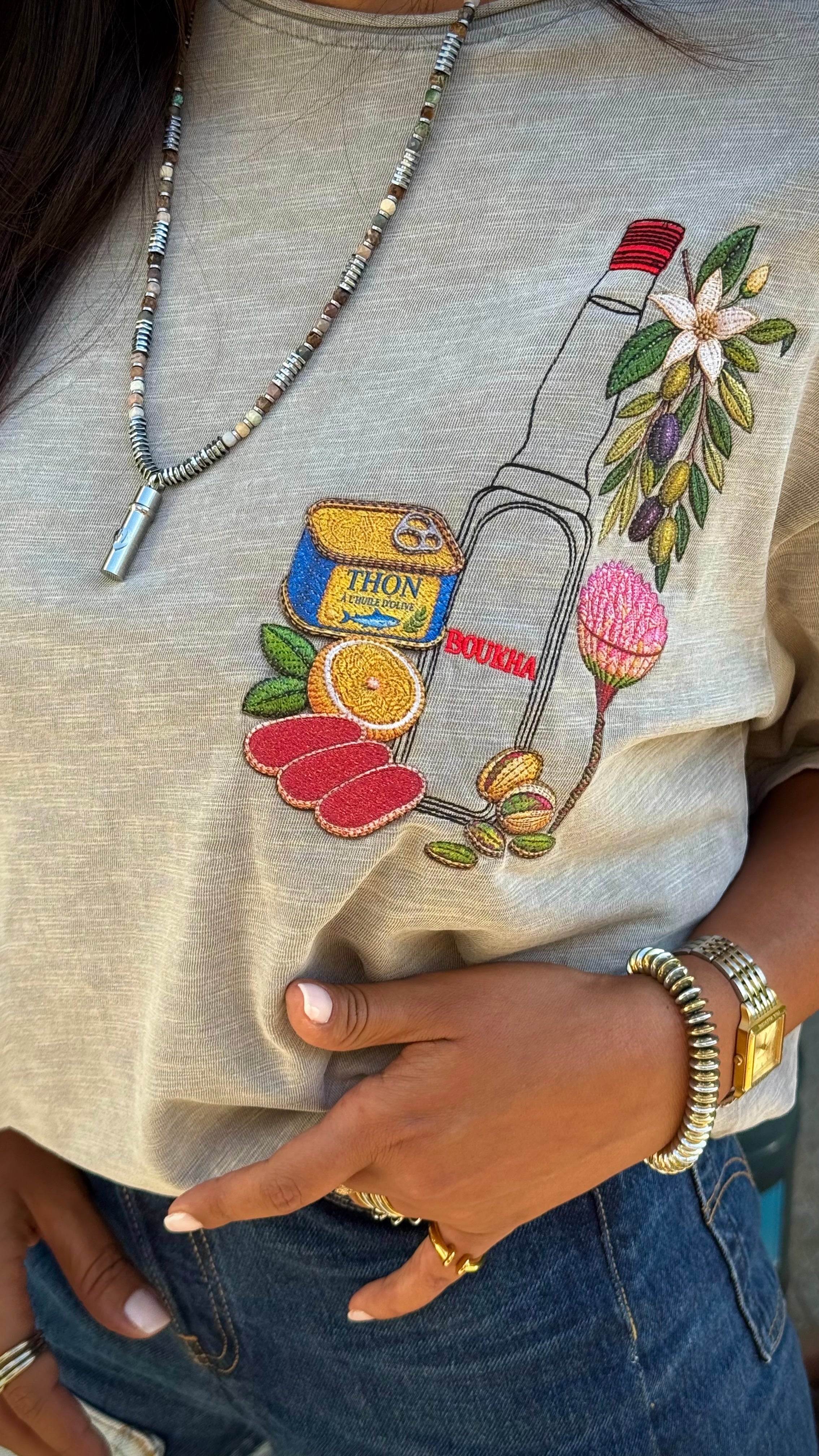 EUFxBYSHALEVET Tunisian Kit Embroidered T-Shirt -Washed Grey