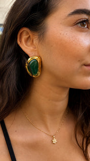 Green Stone Statement Earrings