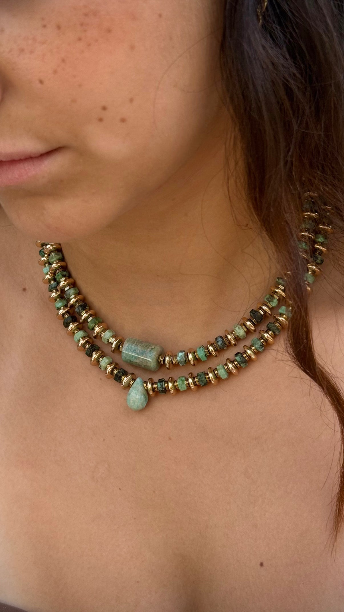 Amazonite Double Layer Necklace Set