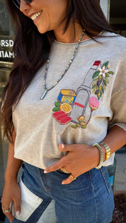 EUFxBYSHALEVET Tunisian Kit Embroidered T-Shirt -Washed Grey