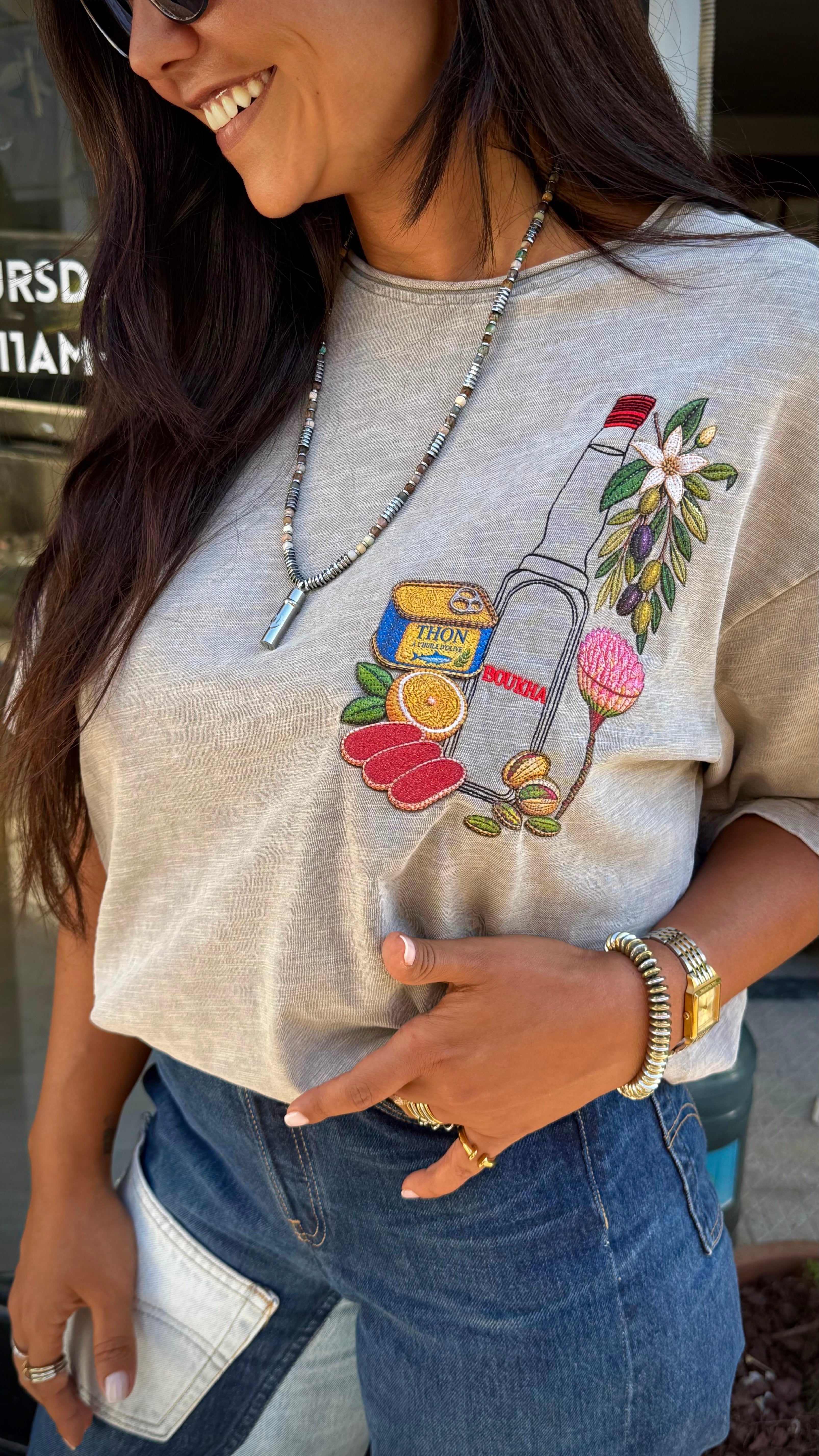 EUFxBYSHALEVET Tunisian Kit Embroidered T-Shirt -Washed Grey