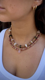 Rose Quartz & Tourmaline Layering Necklace Set