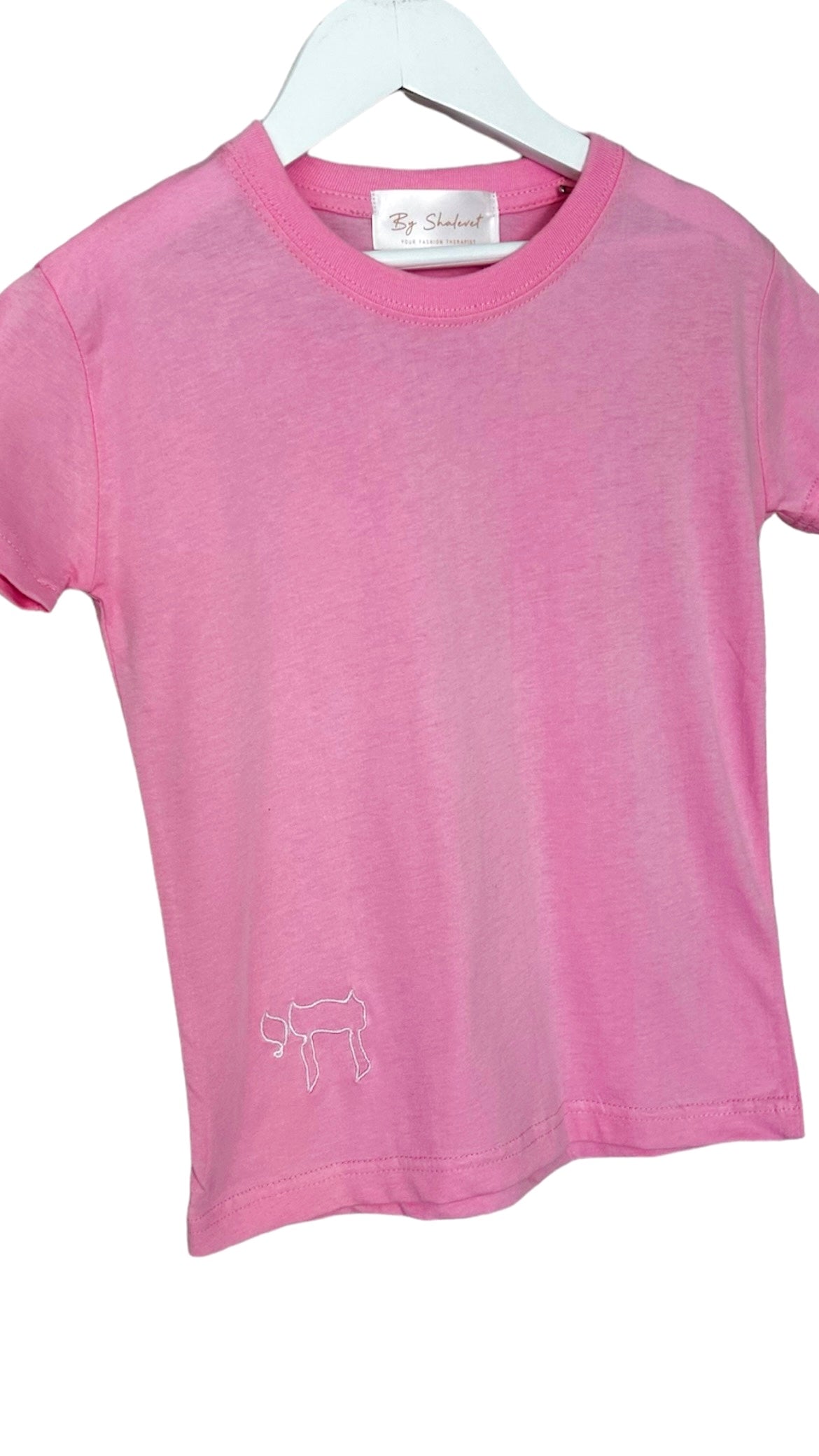 Pink life T-shirt embroidered white