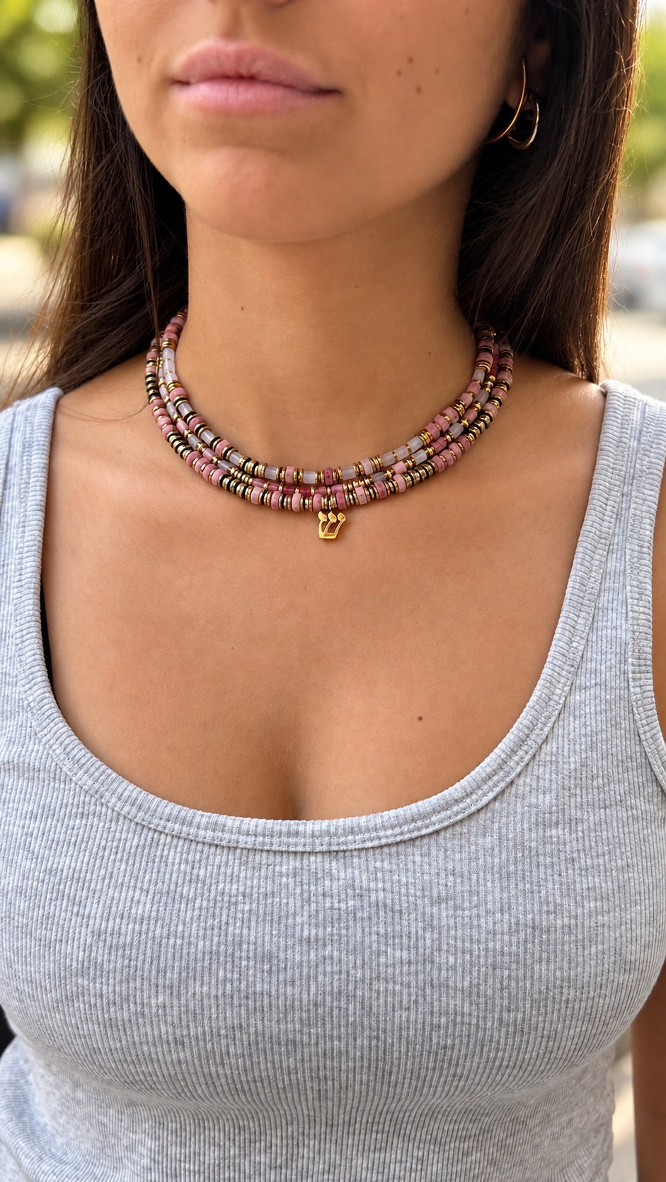 Pink & Gold Layered Beaded Necklace