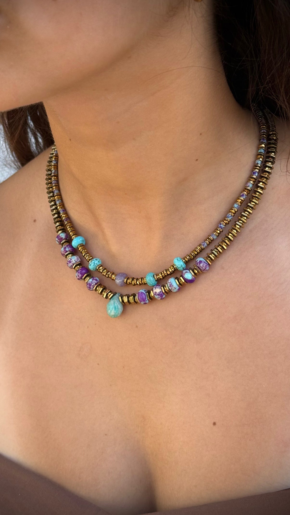 Amazonite & Imperial Jasper Layered Necklace Set