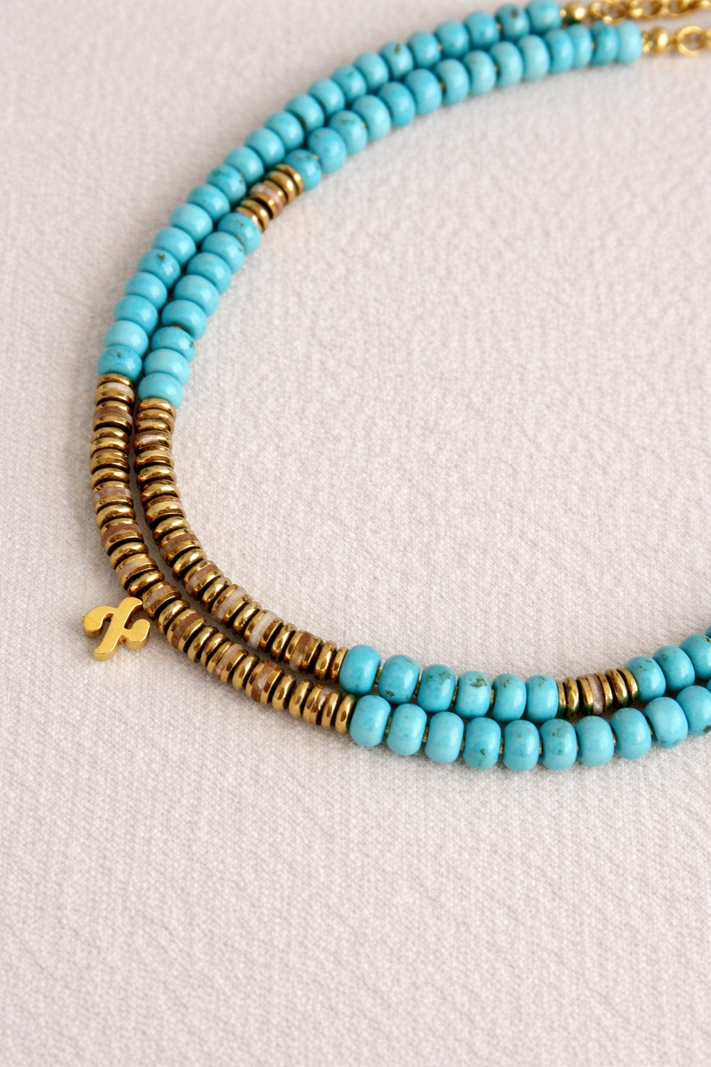 Turquoise & Gold Aleph א Necklace