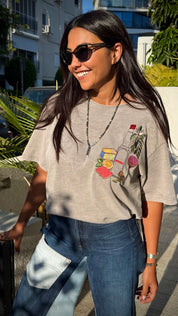 EUFxBYSHALEVET Tunisian Kit Embroidered T-Shirt -Washed Grey