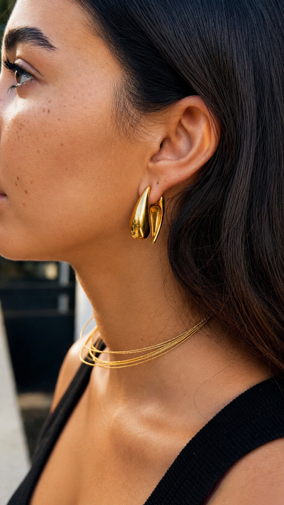 Gold Teardrop Hoop Earrings