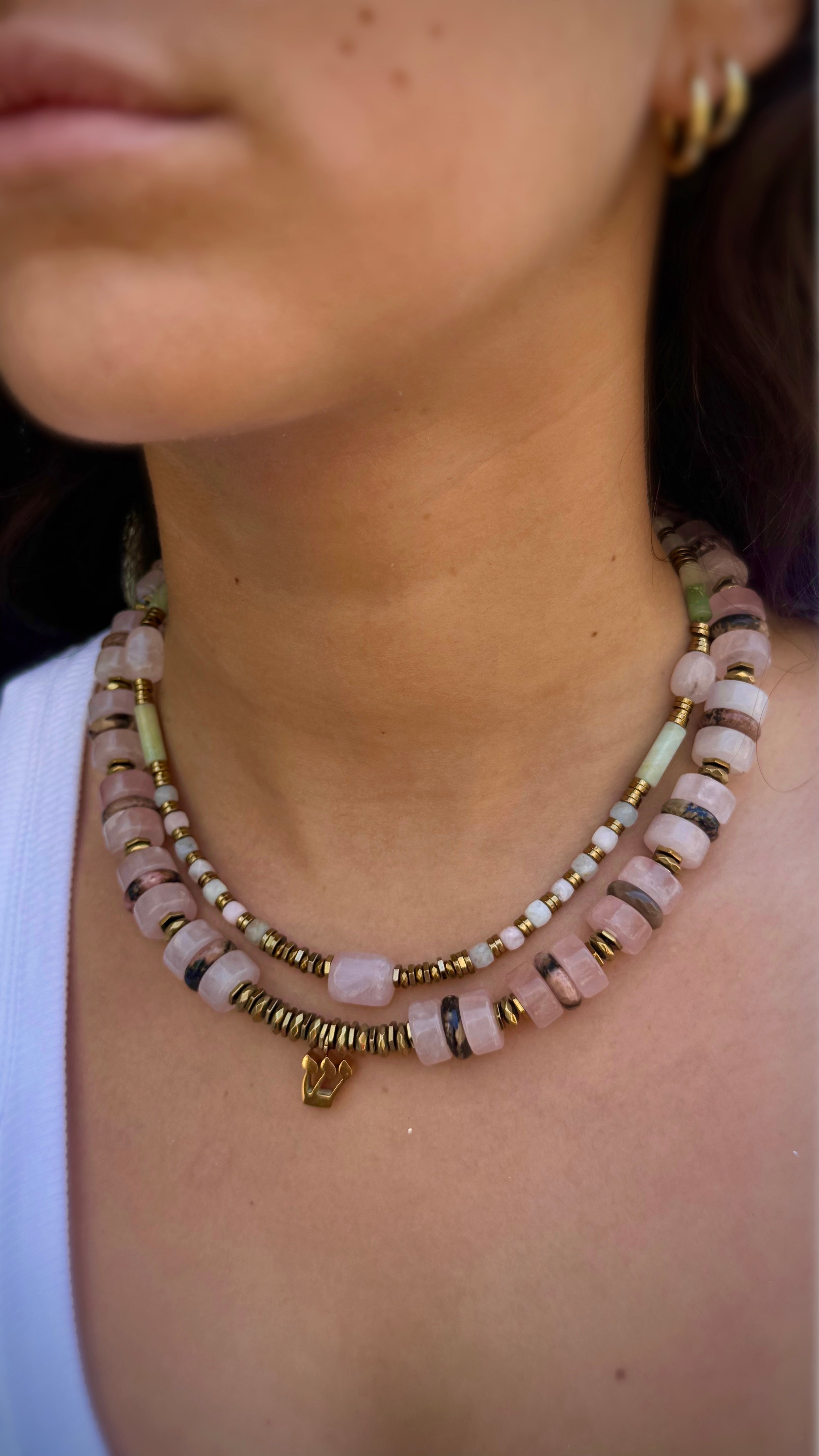 Rhodonite & Rose Quartz Shin Necklace