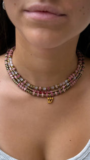Pink & Gold Layered Beaded Necklace