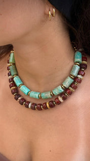 Amazonite & Burgundy Stone Necklace Set