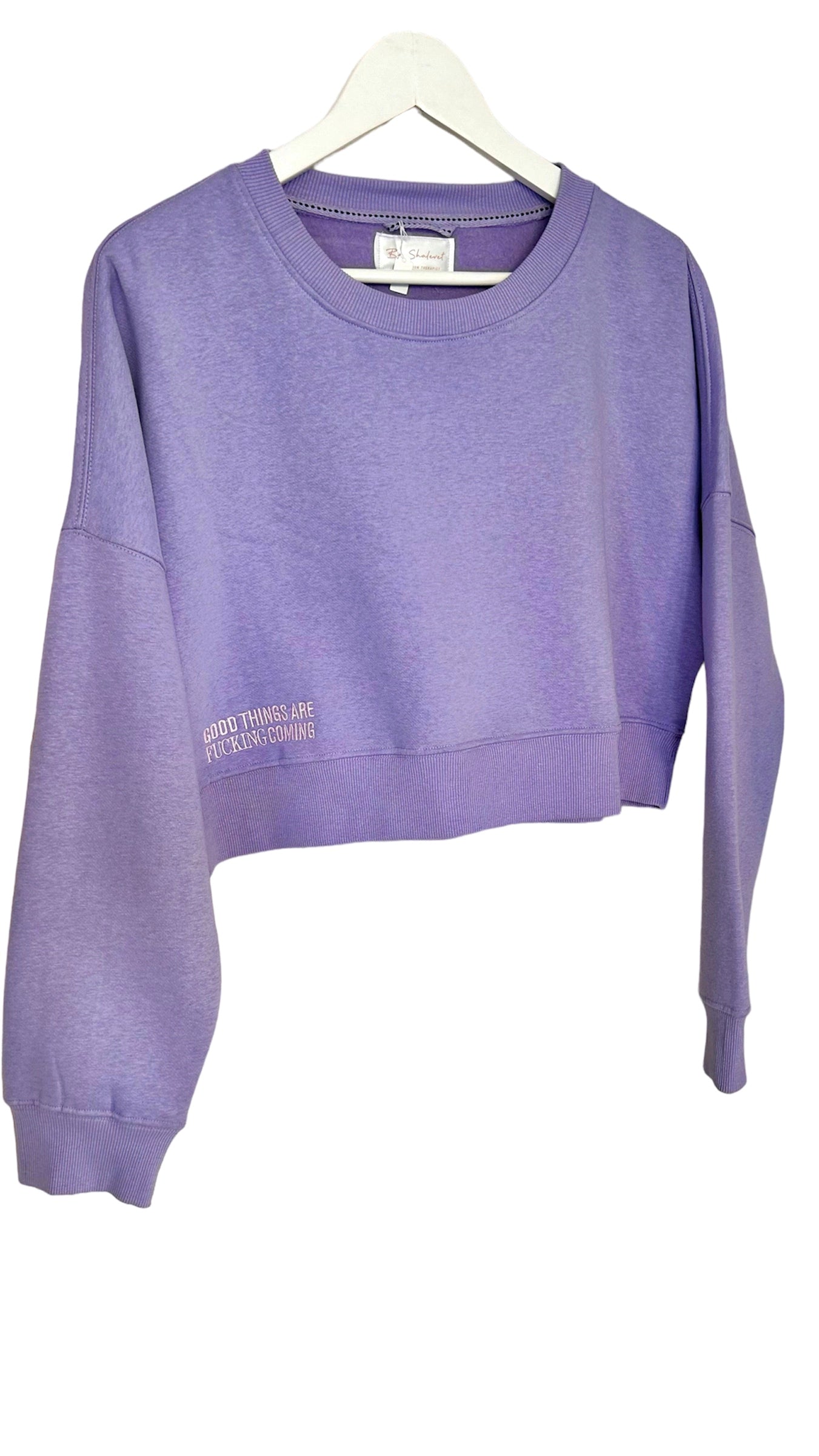 Lilac Good things are fucking coming crop top sweat