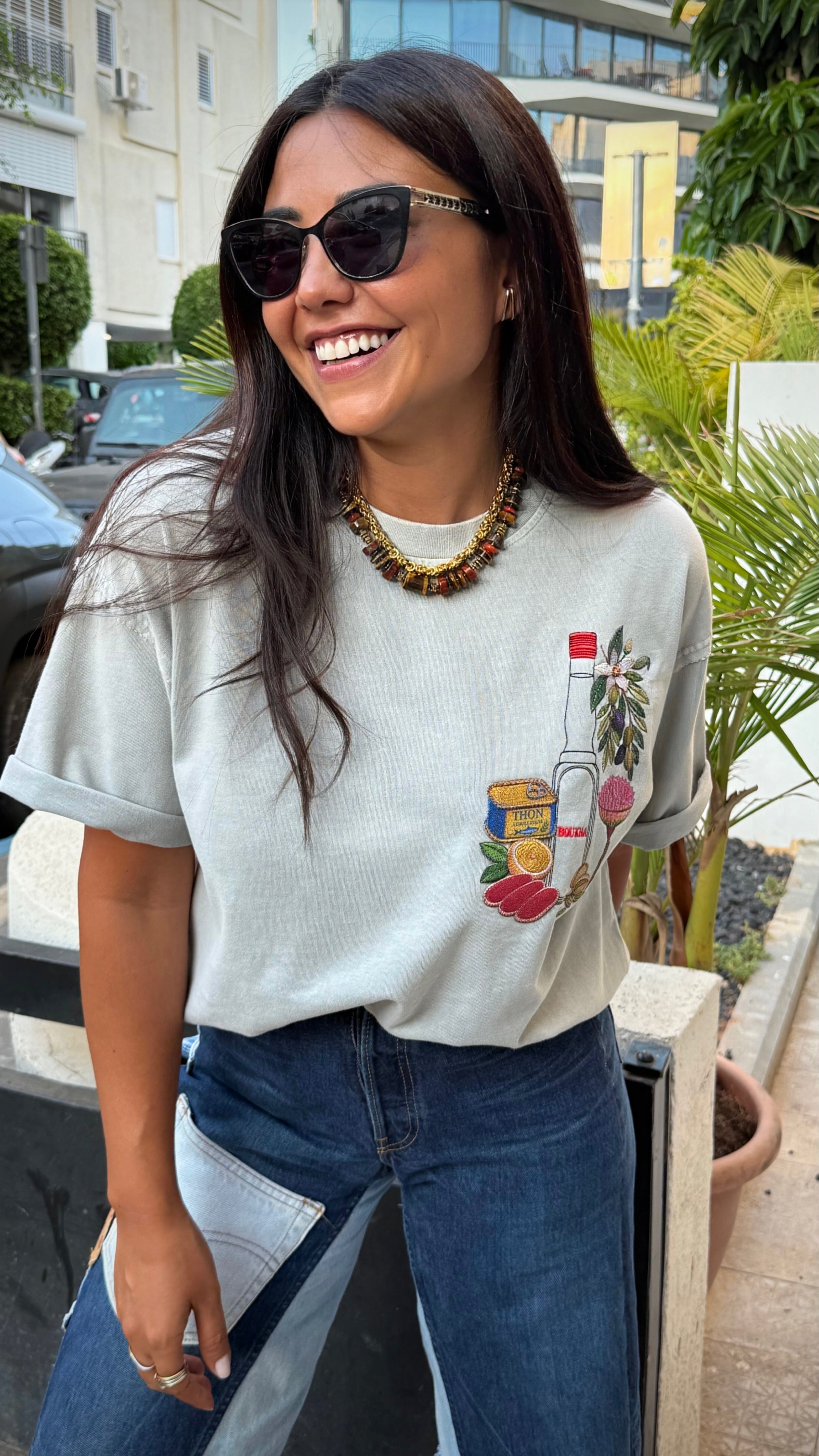 EUF x BYSHALEVET Tunisian Kit Embroidered T-Shirt - Light Sage