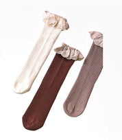 brown socks with english embroidery