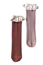 brown socks with english embroidery